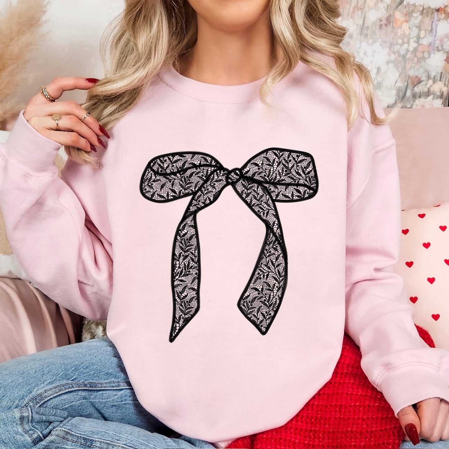 Black Lace Bow Shirt