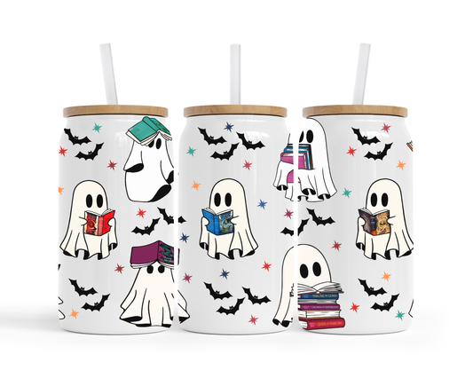 Ghostly Fantasy Book Stack Glass | 16oz Iced Coffee Tumbler