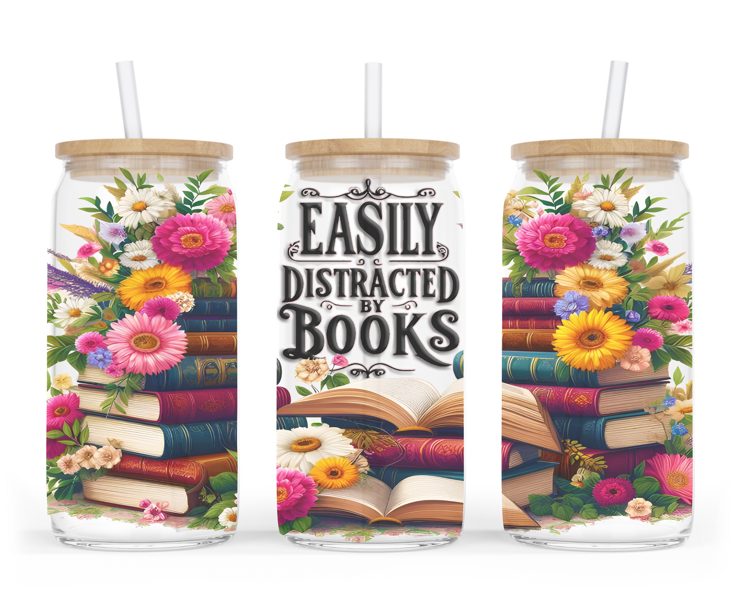 Distracted By Books 16 oz. Glass Cups