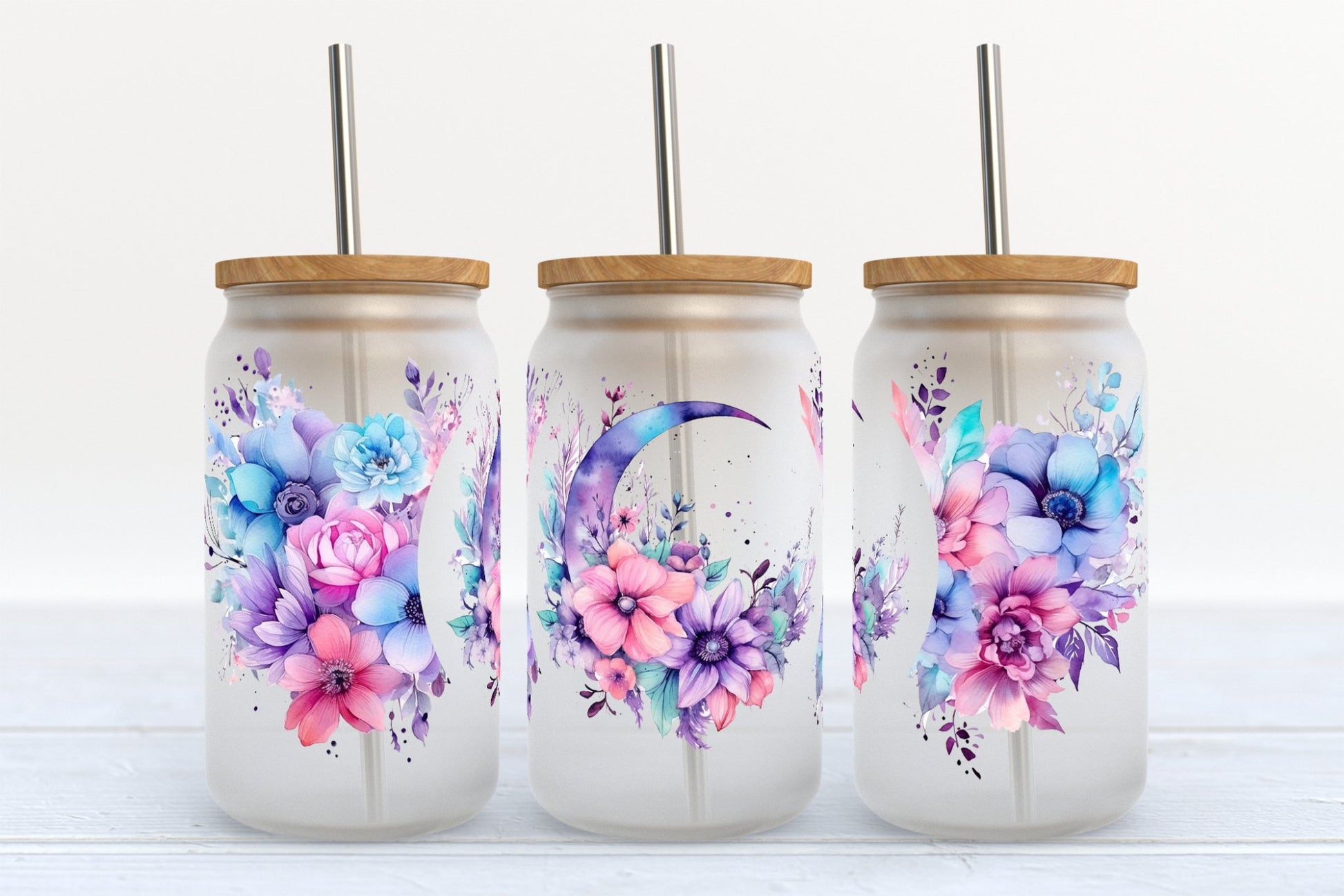 Floral Moon Glass Tumbler - CGS. Creations