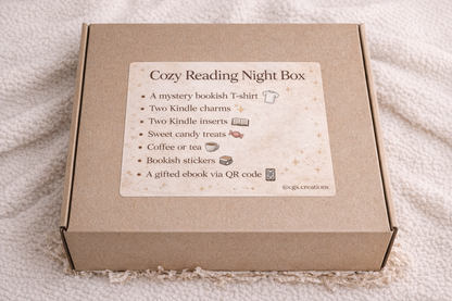 Cozy Reading Night Box | Mystery Bookish T-Shirt, Kindle Charms & Inserts, Coffee or Tea, Candy, and Gifted Ebook