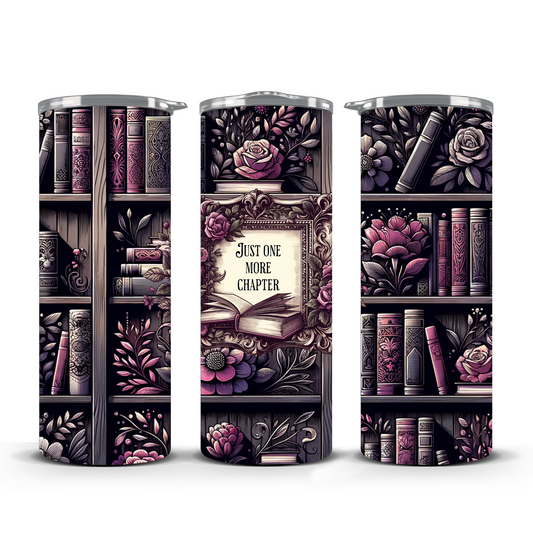 One More Chapter & Bookshelf Whispers Stainless Steel Tumbler 20oz.