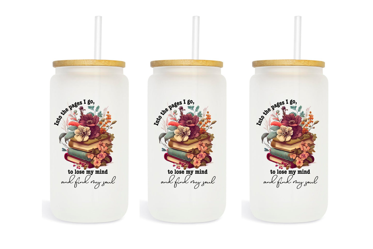 Into The Pages Glass Tumbler With Lid and Straw - CGS. Creations