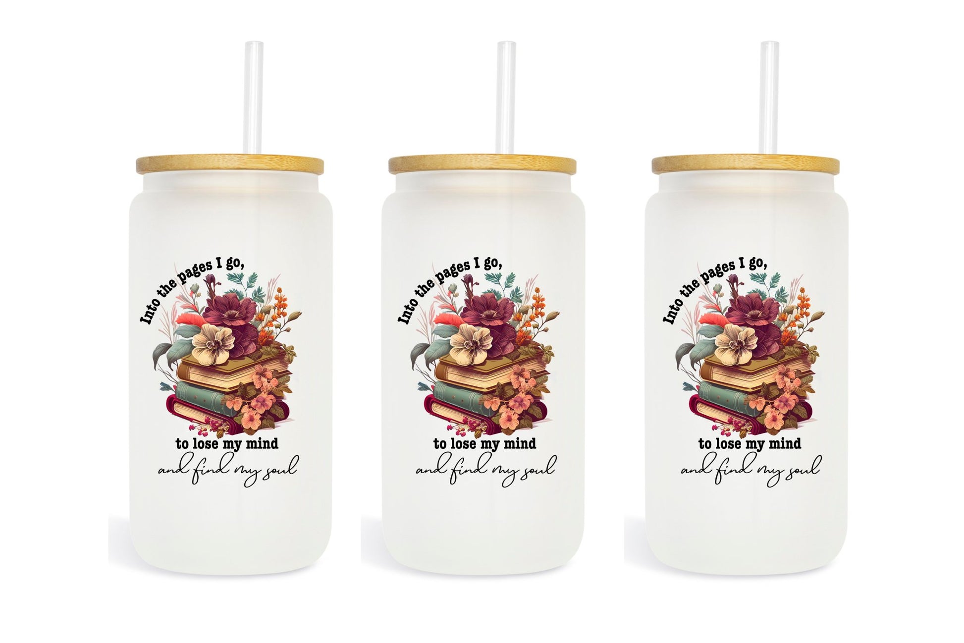 Into The Pages Glass Tumbler With Lid and Straw - CGS. Creations